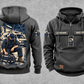 EMS Daily Commitment Portrait Vintage Hoodie in Dark Gray, separated front and back views with sample text CUSTOM NAME and SINCE 2000, generic ambulance-and-response-bag sleeve motifs, and a kneeling worker back illustration.