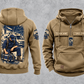 EMS Daily Commitment Portrait Vintage Hoodie in Kaki, separated front and back views with sample text CUSTOM NAME and SINCE 2000, generic ambulance-and-response-bag sleeve motifs, and a kneeling worker back illustration.
