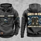 EMS Once and Always Vintage Hoodie in Dark Gray, separate front and back views with CUSTOM NAME and SINCE 2000 chest text, generic ambulance and response-bag motifs, and framed duty-boots artwork.