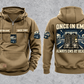 EMS Once and Always Vintage Hoodie in Kaki, separate front and back views with CUSTOM NAME and SINCE 2000 chest text, generic ambulance and response-bag motifs, and framed duty-boots artwork.