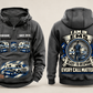 EMS Heritage Crest Vintage Hoodie in Dark Gray, complete front and back views with sample text CUSTOM NAME and SINCE 2000, ambulance and response-bag artwork, and plain sleeves.