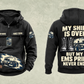 EMS Never Ends Vintage Hoodie in Black, complete separated front and back views with sample chest text CUSTOM NAME and SINCE 2000, boots, ambulance and closed response bag artwork.