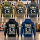 EMS Skills and Pride Vintage Hoodie in Military Green, Kaki, Dark Gray, Black and Dark Blue, five complete separated back views with matching EMS commitment artwork in a quiet ambulance-bay setting.