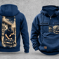 EMS Workday Portrait Vintage Hoodie in Dark Blue, complete separated front and back views with sample text CUSTOM NAME and SINCE 2000, ambulance-and-response-bag chest emblems and a tall kneeling-worker back panel.