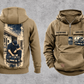 EMS Workday Portrait Vintage Hoodie in Kaki, complete separated front and back views with sample text CUSTOM NAME and SINCE 2000, ambulance-and-response-bag chest emblems and a tall kneeling-worker back panel.