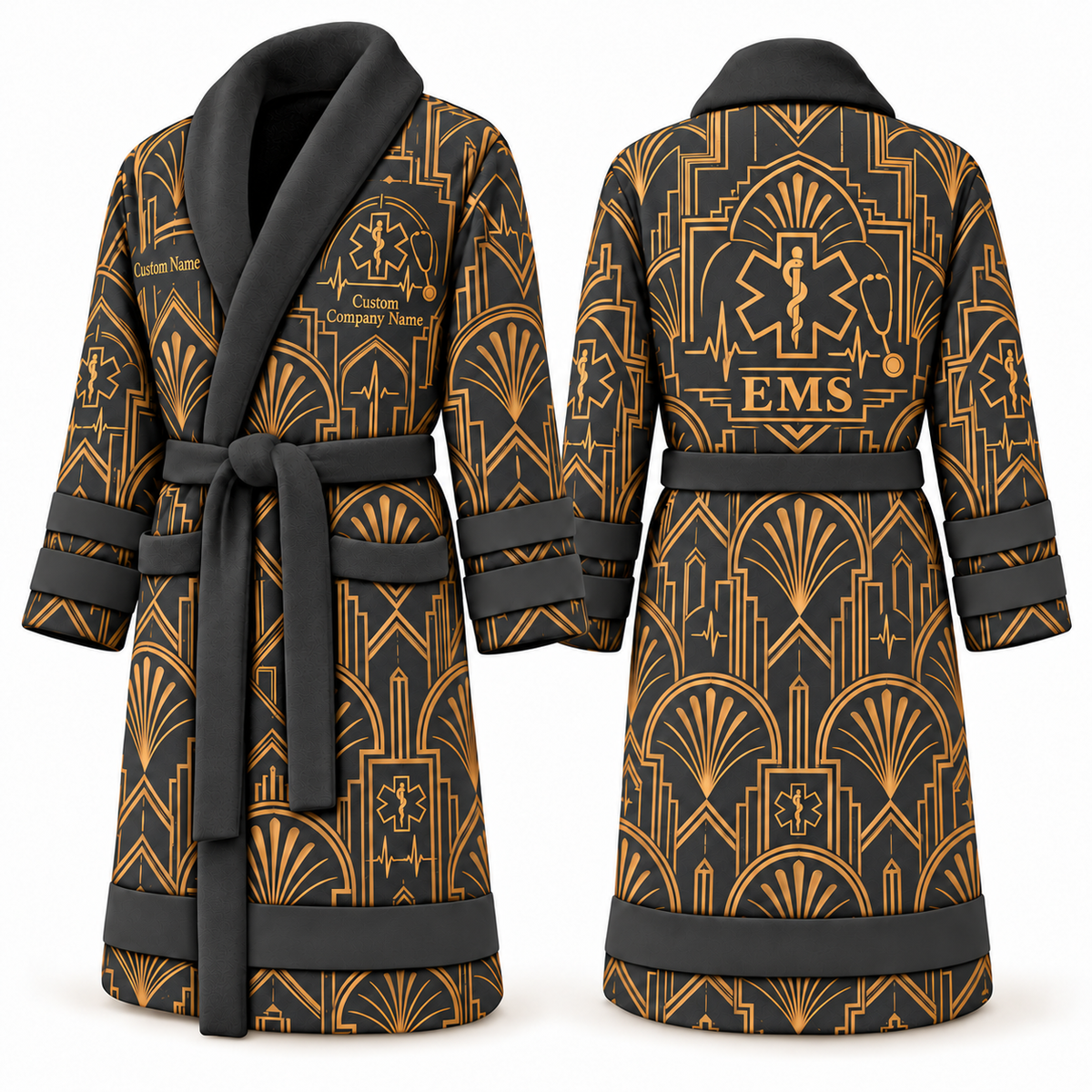 Personalized EMS Bathrobe - Art Deco Craft slate front and back view