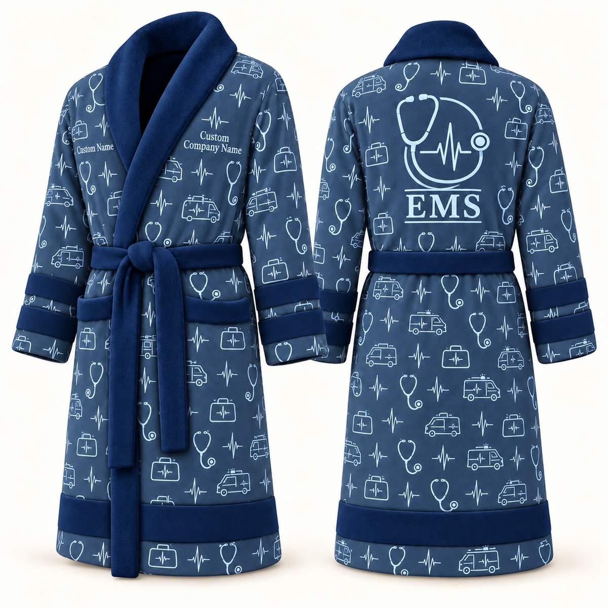 Personalized EMS Bathrobe blue front and back