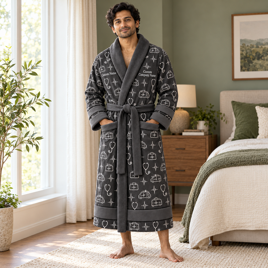 Personalized EMS Bathrobe Slate worn at home