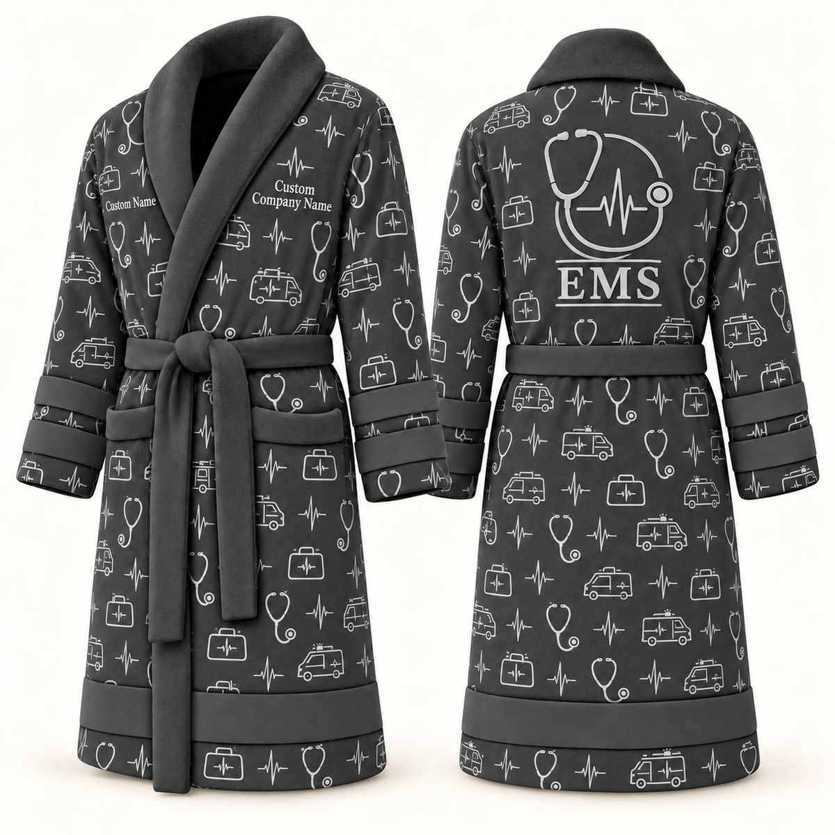 Personalized EMS Bathrobe slate front and back