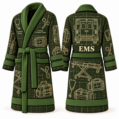 Personalized EMS Bathrobe - Blueprint Workshop olive front and back view