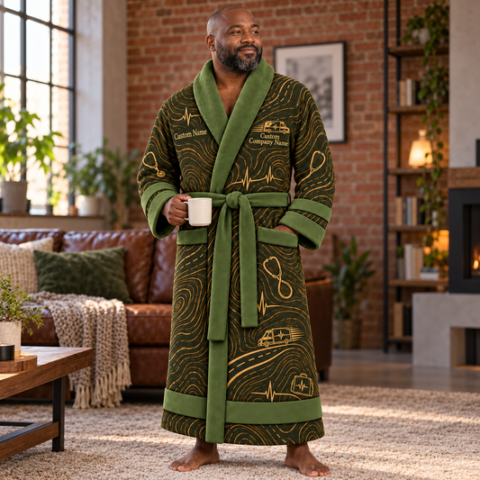 Personalized EMS Bathrobe - Contour Lines lifestyle view