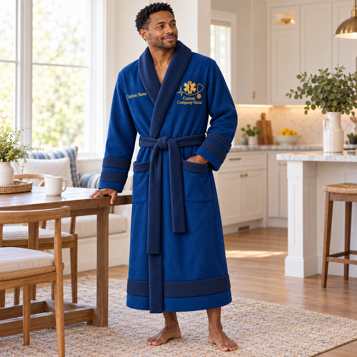 Personalized EMS Bathrobe - Heritage Crest lifestyle view