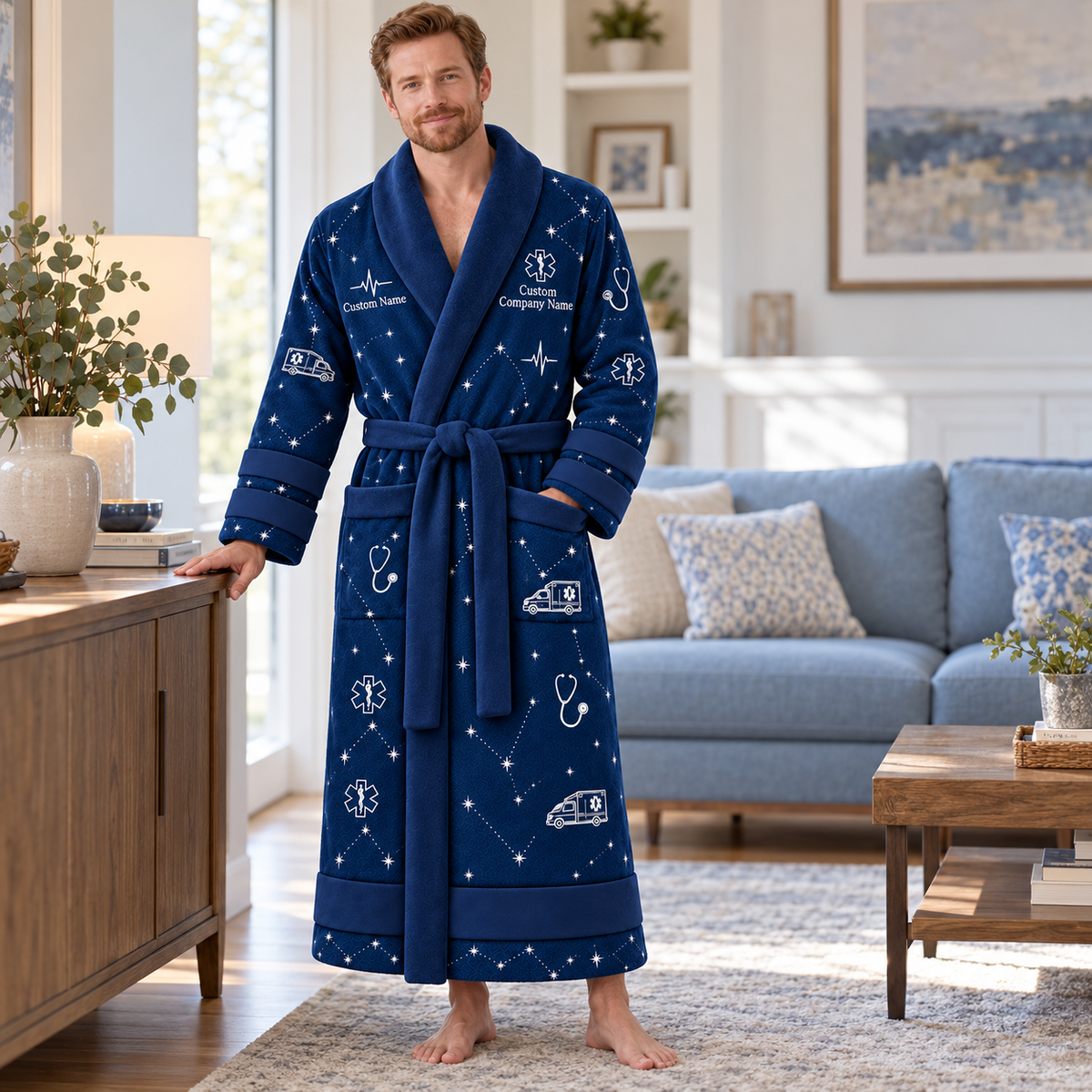 Personalized EMS Bathrobe - Night Shift lifestyle view