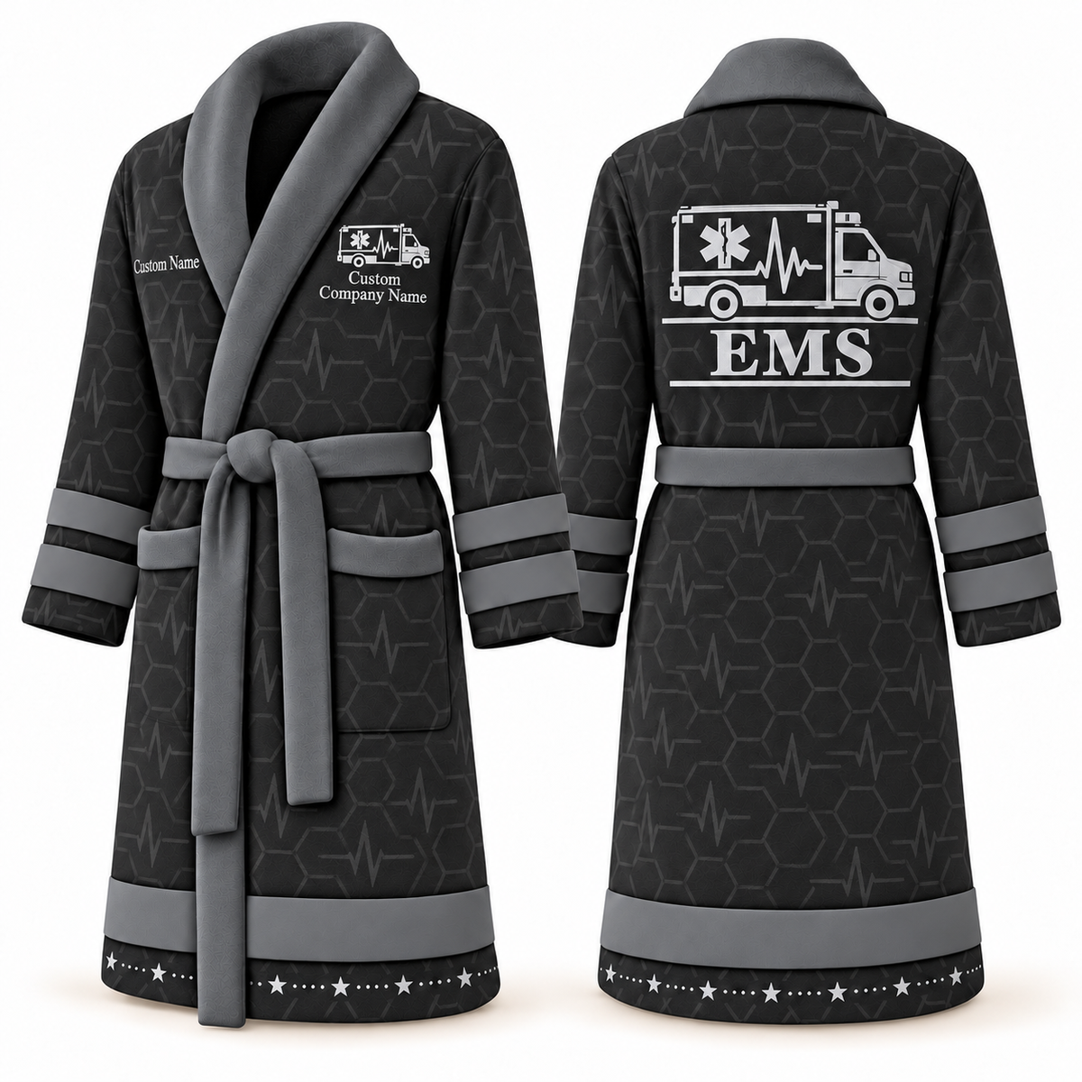 Personalized EMS Bathrobe - Signature Silhouette slate front and back view