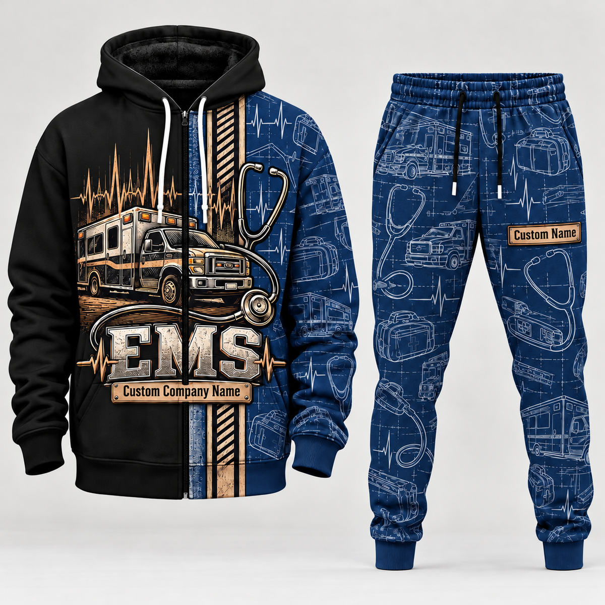ems full-zip hoodie and matching joggers - navy catalog view