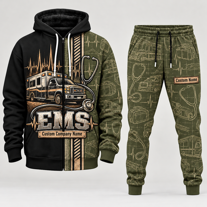 ems full-zip hoodie and matching joggers - olive catalog view
