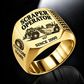 627 twin-engine Scraper Operator signet ring in gold with CUSTOM NAME and SINCE 2000