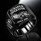 657 twin-engine Scraper Operator signet ring in black with CUSTOM NAME and SINCE 2000