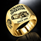 657 twin-engine Scraper Operator signet ring in gold with CUSTOM NAME and SINCE 2000