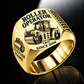 Personalized CB10 Roller Operator Ring in gold finish, with flat tandem smooth-drum engraving, CUSTOM NAME and SINCE 2000.