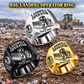 Three personalized 816 landfill compactor operator signet rings in Silver, Gold and Black finishes, with LANDFILL OPERATOR, 816, CUSTOM NAME and SINCE 2000 engraving.