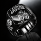 Black personalized 826 landfill compactor operator signet ring with flat machine artwork and LANDFILL OPERATOR, 826, CUSTOM NAME and SINCE 2000 engraving.
