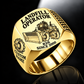 Gold personalized 826 landfill compactor operator signet ring with flat machine artwork and LANDFILL OPERATOR, 826, CUSTOM NAME and SINCE 2000 engraving.
