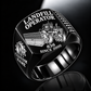 Black personalized 836 landfill compactor operator signet ring with flat machine artwork and LANDFILL OPERATOR, 836, CUSTOM NAME and SINCE 2000 engraving.
