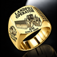 Gold personalized 836 landfill compactor operator signet ring with flat machine artwork and LANDFILL OPERATOR, 836, CUSTOM NAME and SINCE 2000 engraving.