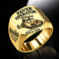 Gold personalized SUPER 1700-3i asphalt paver operator signet ring with flat machine artwork and PAVER OPERATOR, SUPER 1700-3i, CUSTOM NAME and SINCE 2000 engraving.
