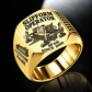 Gold personalized SP 64i concrete slipform paver operator signet ring with flat machine artwork and SLIPFORM OPERATOR, SP 64i, CUSTOM NAME and SINCE 2000 engraving.