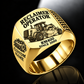 Gold personalized RM400 road reclaimer operator signet ring with flat machine artwork and RECLAIMER OPERATOR, RM400, CUSTOM NAME and SINCE 2000 engraving.
