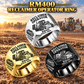 Three personalized RM400 road reclaimer operator signet rings in Silver, Gold and Black finishes, with RECLAIMER OPERATOR, RM400, CUSTOM NAME and SINCE 2000 engraving.