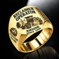 Gold personalized RM500B road reclaimer operator signet ring with flat machine artwork and RECLAIMER OPERATOR, RM500B, CUSTOM NAME and SINCE 2000 engraving.