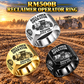 Three personalized RM500B road reclaimer operator signet rings in Silver, Gold and Black finishes, with RECLAIMER OPERATOR, RM500B, CUSTOM NAME and SINCE 2000 engraving.