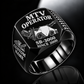 Black personalized SB-3000 material transfer vehicle operator signet ring with flat machine artwork and MTV OPERATOR, SB-3000, CUSTOM NAME and SINCE 2000 engraving.