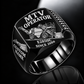 Black personalized E2850C material transfer vehicle operator signet ring with flat machine artwork and MTV OPERATOR, E2850C, CUSTOM NAME and SINCE 2000 engraving.