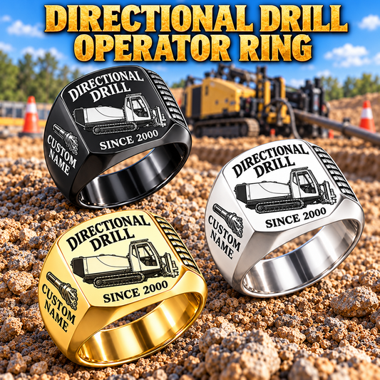 Vermeer D24x40 S3 HDD Directional Drill Signet Ring: Silver, Gold and Black signet rings with D24x40 S3 machine engraving, CUSTOM NAME and SINCE 2000 sample text.