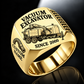 Gold finish Vermeer VX50-800 Trailer Vacuum Excavator Signet Ring with VX50 machine engraving, CUSTOM NAME and SINCE 2000 sample text.