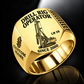 Gold personalized LB 28 foundation drilling rig operator signet ring with original unbranded machinery, CUSTOM NAME and SINCE 2000.