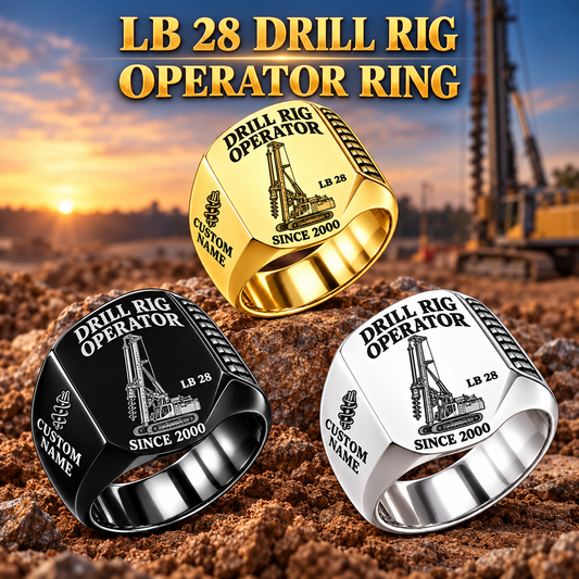 Hero personalized LB 28 foundation drilling rig operator signet ring with original unbranded machinery, CUSTOM NAME and SINCE 2000.