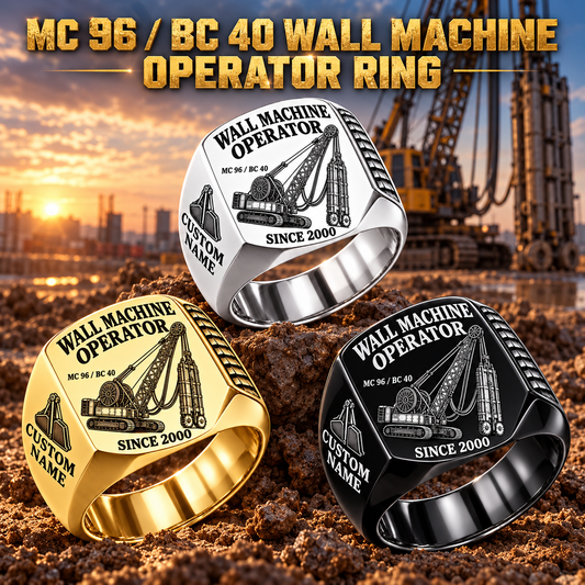 Hero personalized MC 96 / BC 40 diaphragm wall operator signet ring with original unbranded machinery, CUSTOM NAME and SINCE 2000.