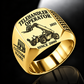 Gold personalized 1055 telehandler operator signet ring with original unbranded machinery, CUSTOM NAME and SINCE 2000.