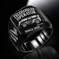 Black personalized GTH-1056 telehandler operator signet ring with original unbranded machinery, CUSTOM NAME and SINCE 2000.