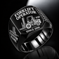 Black personalized 930 rough terrain forklift operator signet ring with original unbranded machinery, CUSTOM NAME and SINCE 2000.