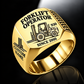 Gold personalized 930 rough terrain forklift operator signet ring with original unbranded machinery, CUSTOM NAME and SINCE 2000.