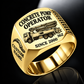 Gold personalized 36Z concrete pump operator signet ring with original unbranded machinery, CUSTOM NAME and SINCE 2000.