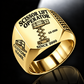 Gold personalized GS-1930 boom scissor lift operator signet ring with original unbranded machinery, CUSTOM NAME and SINCE 2000.