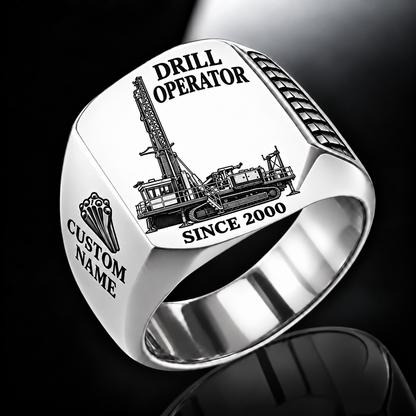 Pit Viper 271 blasthole drill signet ring, silver finish, CUSTOM NAME and SINCE 2000 artwork