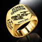 DD422i Underground Jumbo Drill Operator Ring in Gold finish, flat machine engraving, CUSTOM NAME and SINCE 2000 sample text.